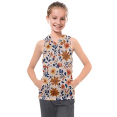 Boho Flowers Seamless Patternn Kids  Sleeveless Hoodie