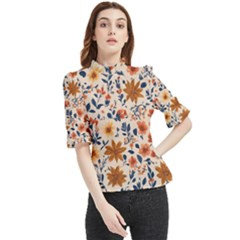 Boho Flowers Seamless Patternn Frill Neck Blouse