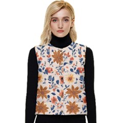 Boho Flowers Seamless Patternn Women s Button Up Puffer Vest