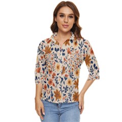 Boho Flowers Seamless Patternn Women s Quarter Sleeve Pocket Shirt