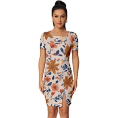 Boho Flowers Seamless Patternn Fitted Knot Split End Bodycon Dress by Jack14