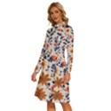 Boho Flowers Seamless Patternn Long Sleeve Shirt Collar A-Line Dress View2