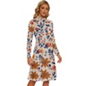 Boho Flowers Seamless Patternn Long Sleeve Shirt Collar A-Line Dress View3