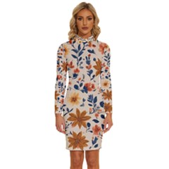 Boho Flowers Seamless Patternn Long Sleeve Shirt Collar Bodycon Dress by Jack14