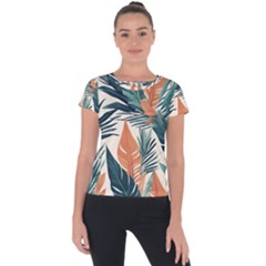 Colorful Tropical Leaf Short Sleeve Sports Top 