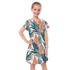 Colorful Tropical Leaf Kids  Drop Waist Dress