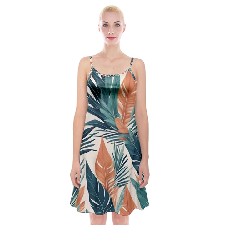 Colorful Tropical Leaf Spaghetti Strap Velvet Dress