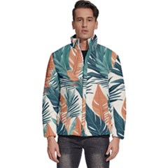 Colorful Tropical Leaf Men s Puffer Bubble Jacket Coat