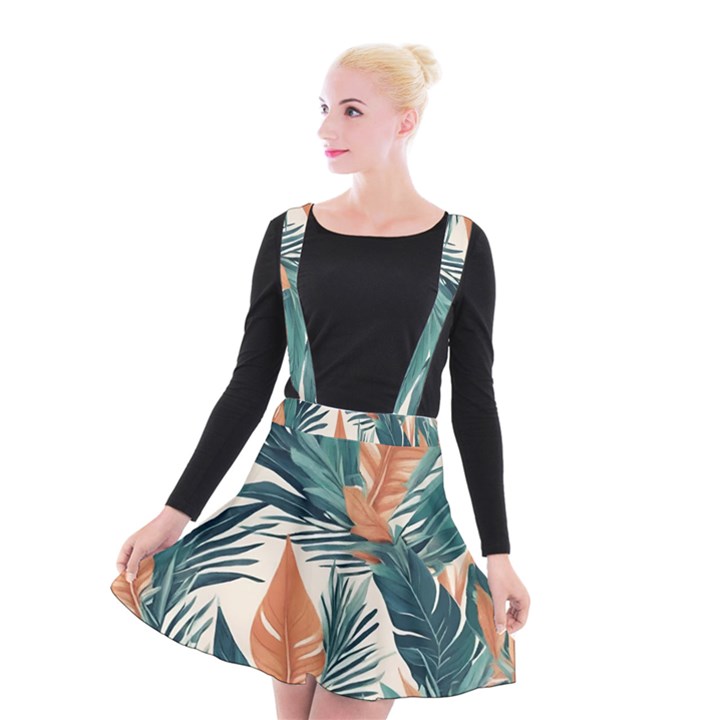 Colorful Tropical Leaf Suspender Skater Skirt