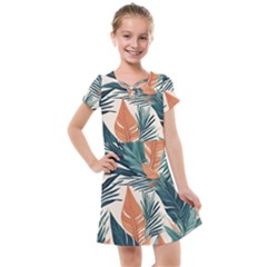 Colorful Tropical Leaf Kids  Cross Web Dress