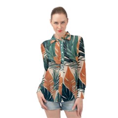 Colorful Tropical Leaf Long Sleeve Chiffon Shirt