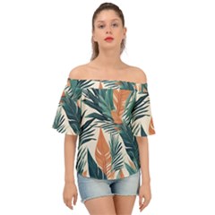 Colorful Tropical Leaf Off Shoulder Short Sleeve Top