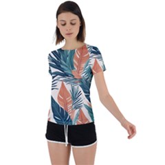 Colorful Tropical Leaf Back Circle Cutout Sports T-shirt