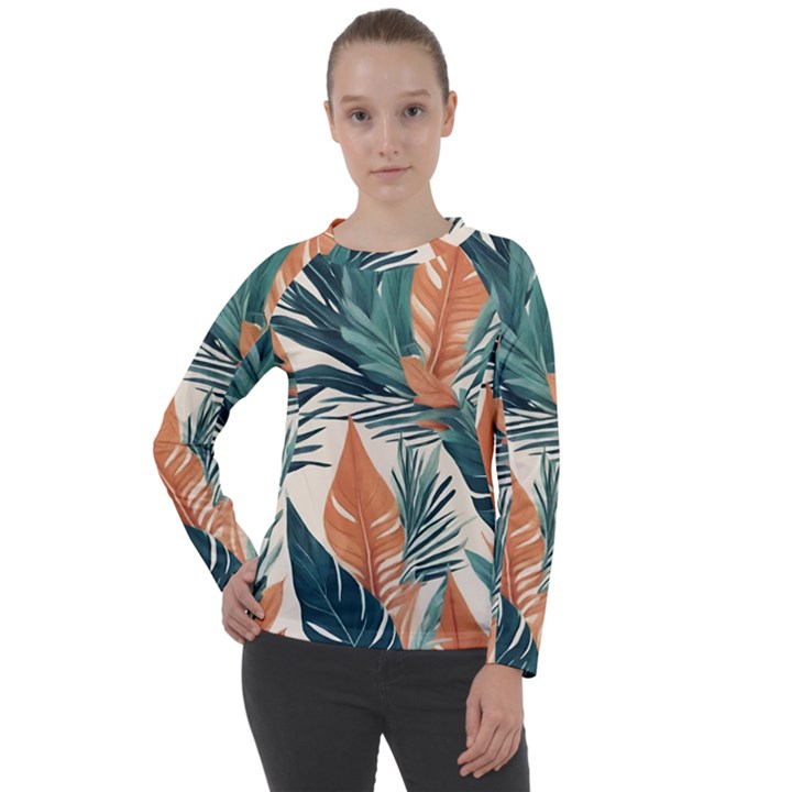 Colorful Tropical Leaf Women s Long Sleeve Raglan T-Shirt