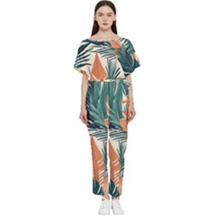 Colorful Tropical Leaf Batwing Lightweight Chiffon Jumpsuit by Jack14