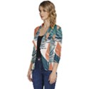 Colorful Tropical Leaf Women s One-Button 3/4 Sleeve Short Jacket View2