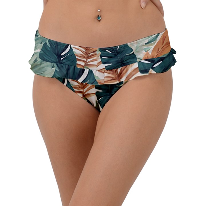 Tropical Leaf Frill Bikini Bottoms