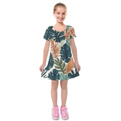 Tropical Leaf Kids  Short Sleeve Velvet Dress by Jack14