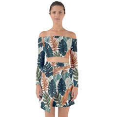 Tropical Leaf Off Shoulder Top With Skirt Set by Jack14