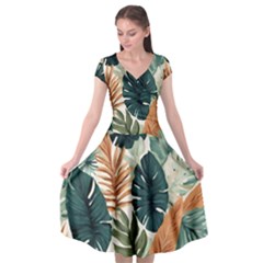 Tropical Leaf Cap Sleeve Wrap Front Dress by Jack14