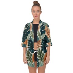 Tropical Leaf Open Front Chiffon Kimono by Jack14