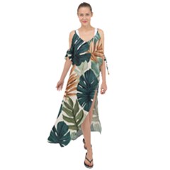 Tropical Leaf Maxi Chiffon Cover Up Dress by Jack14