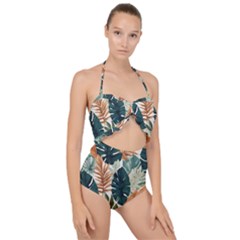 Tropical Leaf Scallop Top Cut Out Swimsuit