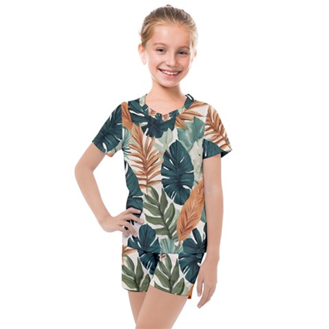 Tropical Leaf Kids  Mesh T-shirt And Shorts Set by Jack14