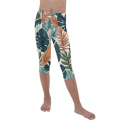 Tropical Leaf Kids  Lightweight Velour Capri Leggings  by Jack14