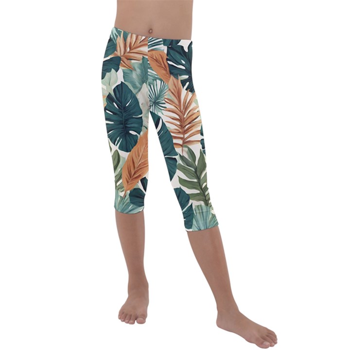 Tropical Leaf Kids  Lightweight Velour Capri Leggings 