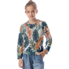 Tropical Leaf Kids  Long Sleeve T-shirt With Frill 