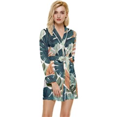 Tropical Leaf Long Sleeve Satin Robe by Jack14