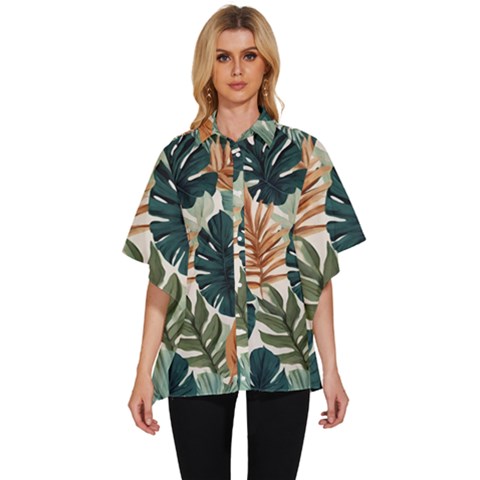 Tropical Leaf Women s Batwing Button Up Shirt by Jack14