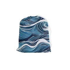 Abstract Blue Ocean Wave Drawstring Pouch (medium) by Jack14