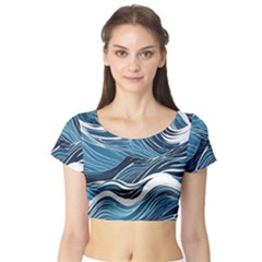 Abstract Blue Ocean Wave Short Sleeve Crop Top by Jack14