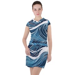 Abstract Blue Ocean Wave Drawstring Hooded Dress by Jack14