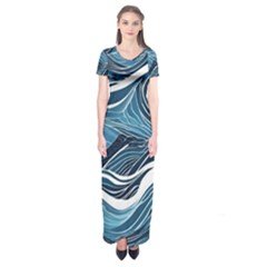 Abstract Blue Ocean Wave Short Sleeve Maxi Dress by Jack14