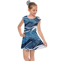 Abstract Blue Ocean Wave Kids  Cap Sleeve Dress by Jack14