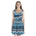 Abstract Blue Ocean Wave Split Back Mini Dress  View1