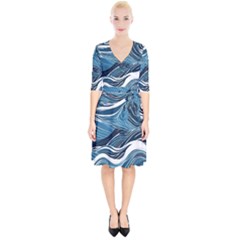 Abstract Blue Ocean Wave Wrap Up Cocktail Dress by Jack14