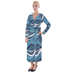 Abstract Blue Ocean Wave Velvet Maxi Wrap Dress by Jack14