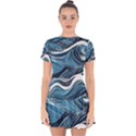 Abstract Blue Ocean Wave Drop Hem Mini Chiffon Dress View1