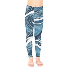 Abstract Blue Ocean Wave Kids  Leggings