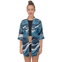 Abstract Blue Ocean Wave Open Front Chiffon Kimono by Jack14