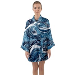 Abstract Blue Ocean Wave Long Sleeve Satin Kimono by Jack14