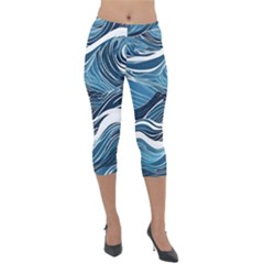 Abstract Blue Ocean Wave Lightweight Velour Capri Leggings  by Jack14