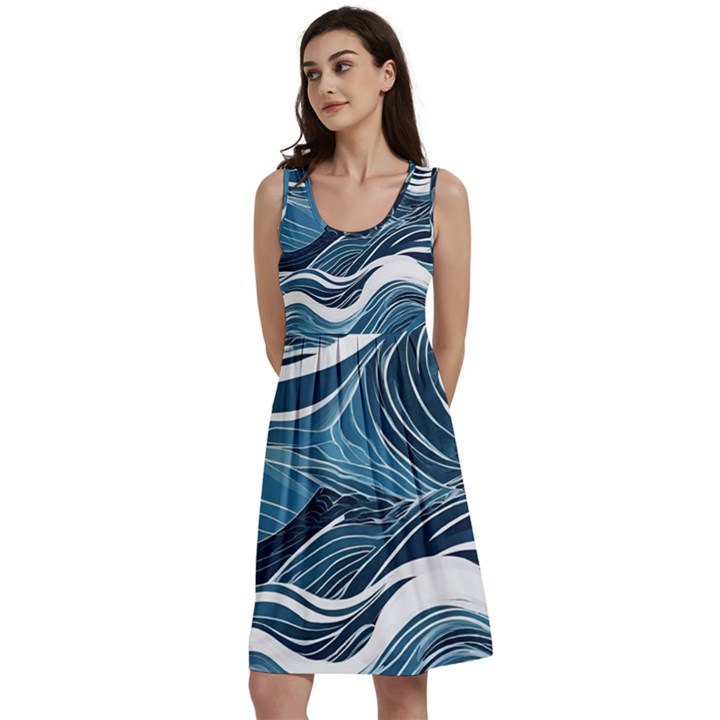 Abstract Blue Ocean Wave Classic Skater Dress