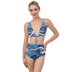 Abstract Blue Ocean Wave Tied Up Two Piece Swimsuit by Jack14