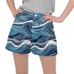 Abstract Blue Ocean Wave Women s Ripstop Shorts by Jack14