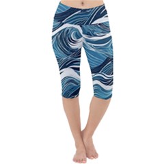 Abstract Blue Ocean Wave Lightweight Velour Cropped Yoga Leggings by Jack14